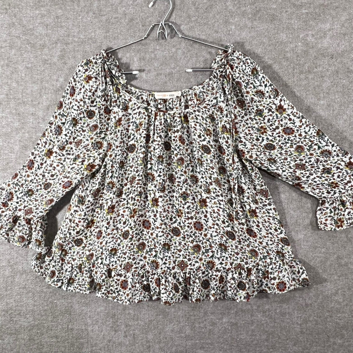 Tory Burch Silk Floral Blouse Womens 10 Ruffle Peplum Flowy Boho Romantic