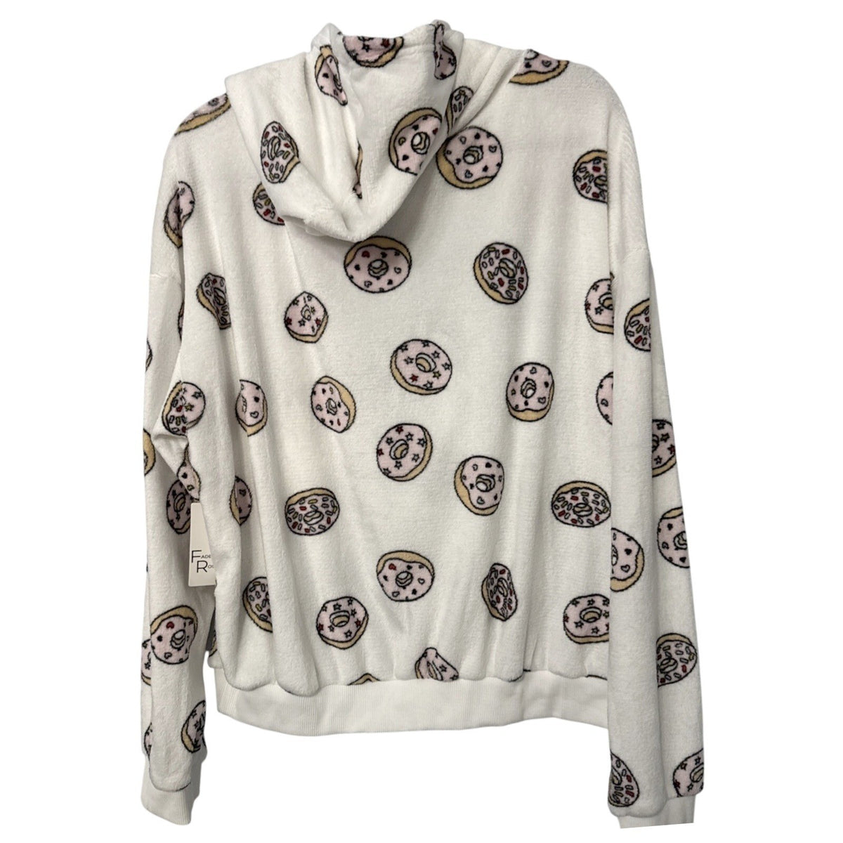 Faded Rose Donut Fleece Hoodie Women Large White Soft Plush Loungewear Cozy