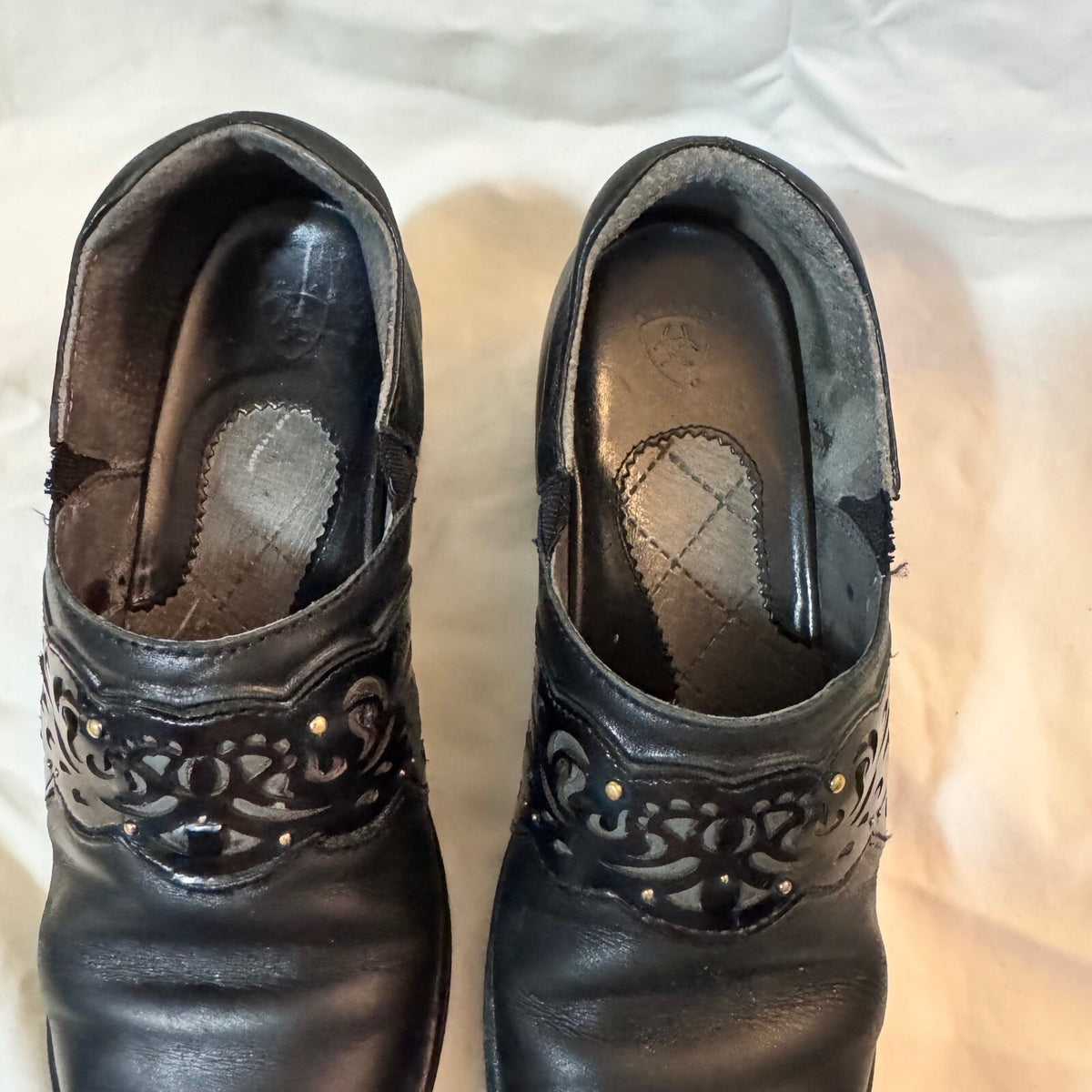 Ariat Leather Clogs Women 7 Black Platform Slip On Laser Cut Western Boho