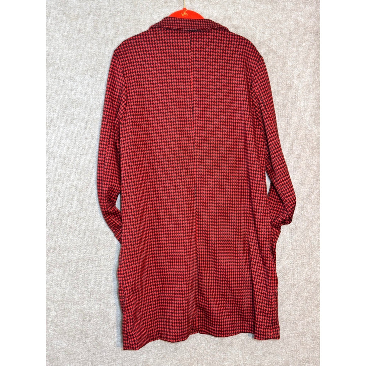 Philosophy Houndstooth Blazer Women L Red Black Longline Jacket Career