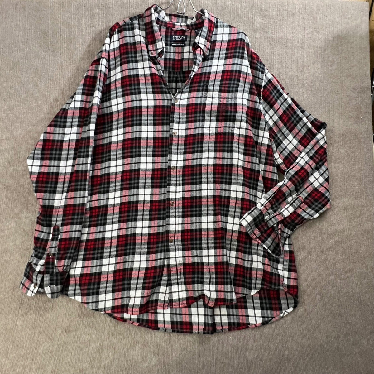 Chaps Performance 3XLT Red Black White Plaid Flannel Long Sleeve Shirt