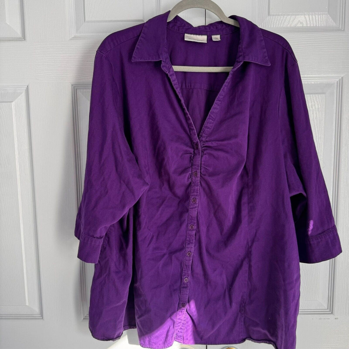 Avenue Womens Plus Size 30/32 Purple Button Down Collared Blouse Shirt Top Tunic