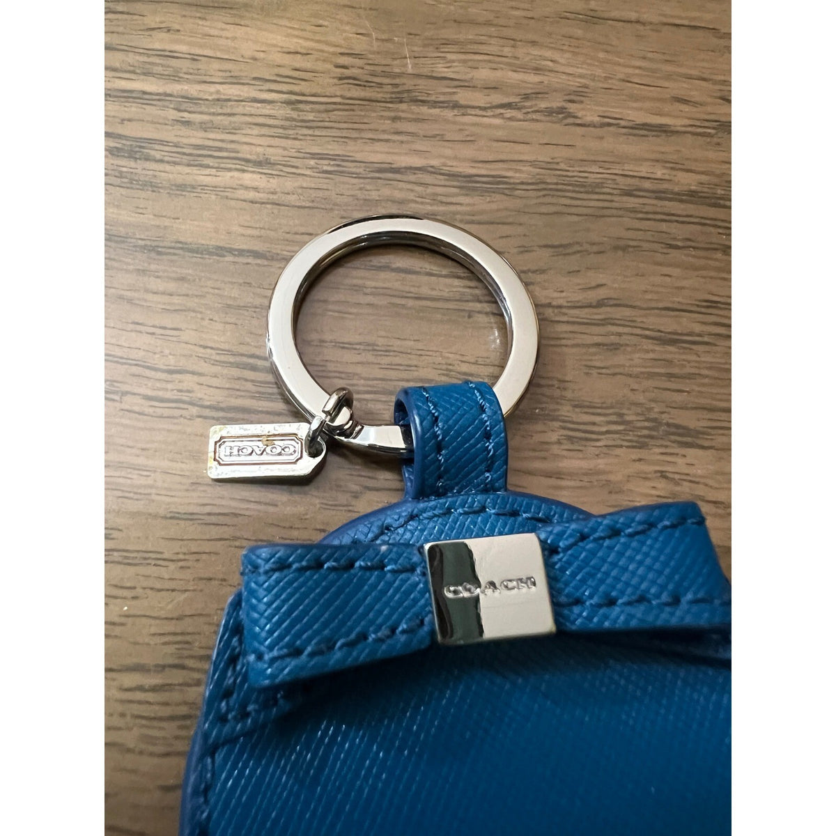 Coach Keychain Mirror Bag Charm Women Blue Leather Bow FLAW