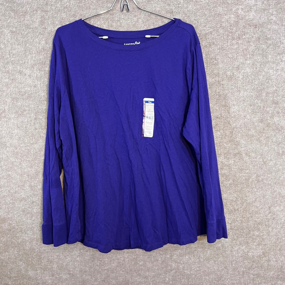 Terra & Sky Long Sleeve Tee Womens 2X Pop Violet Tencel Modal Semi Fitted