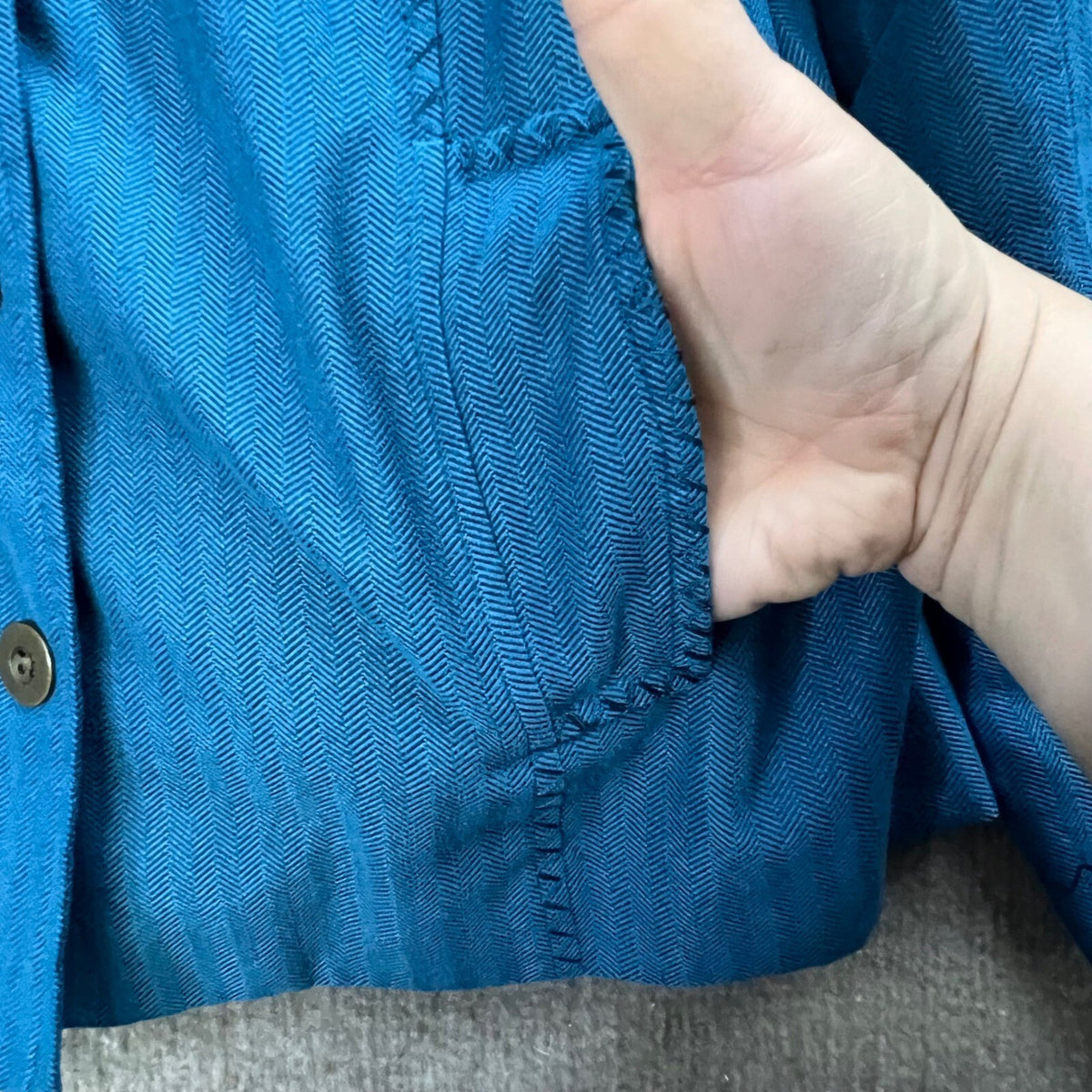 Coldwater Creek Womens Blazer Jacket Size 12 Blue Herringbone Career Office