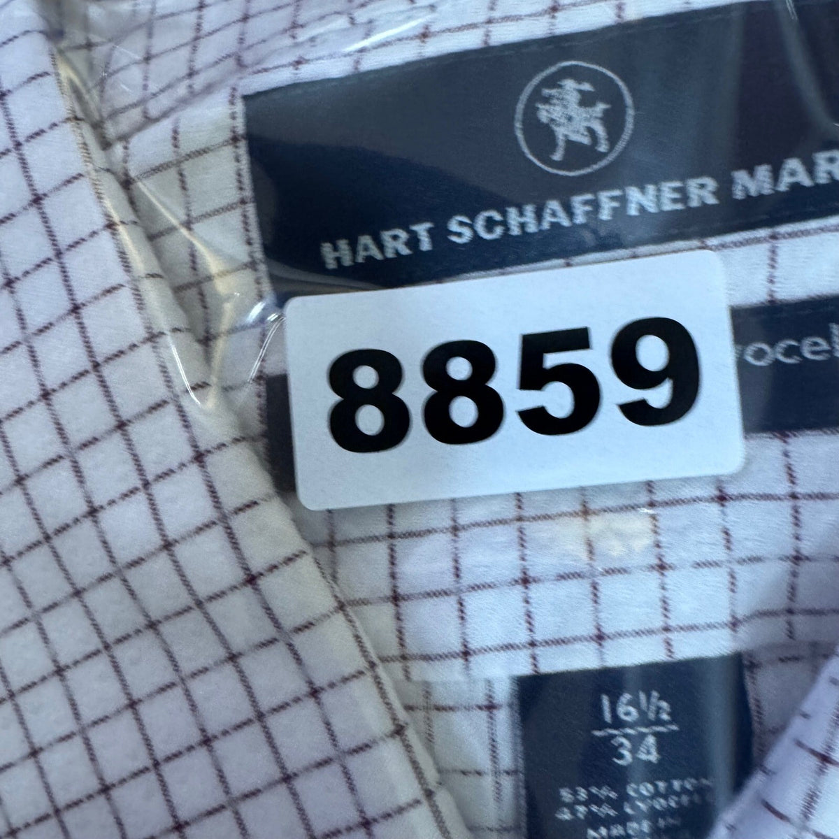 Hart Schaffner Marx Button Down Shirt Mens 16.5 34 Grid Check Non-Iron Office