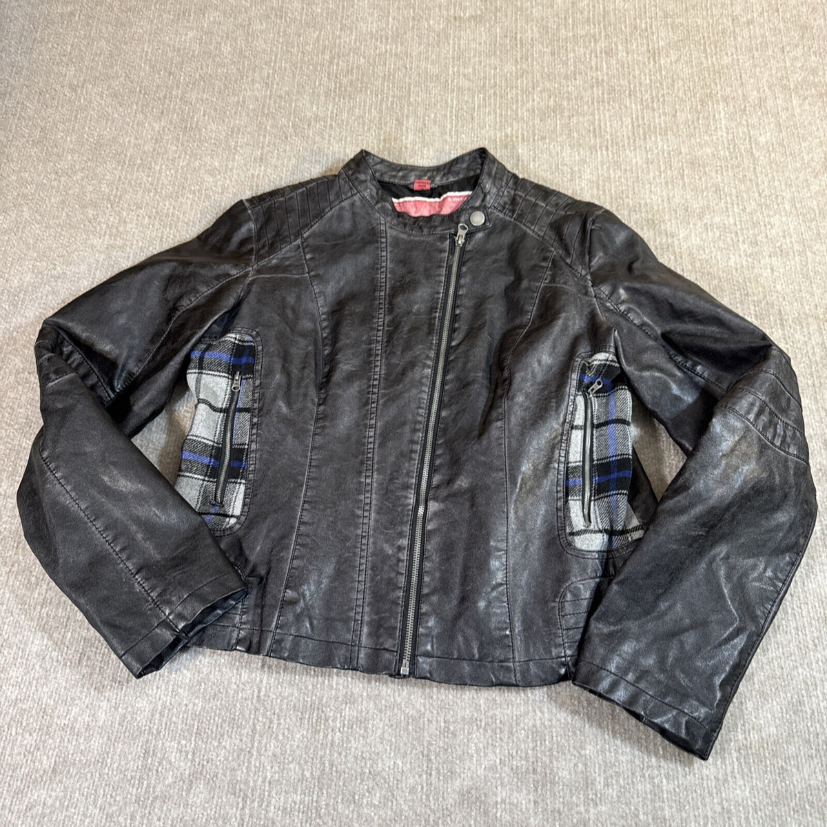 Collection by Bernardo Women Moto Jacket XL Vegan Leather and Flannel