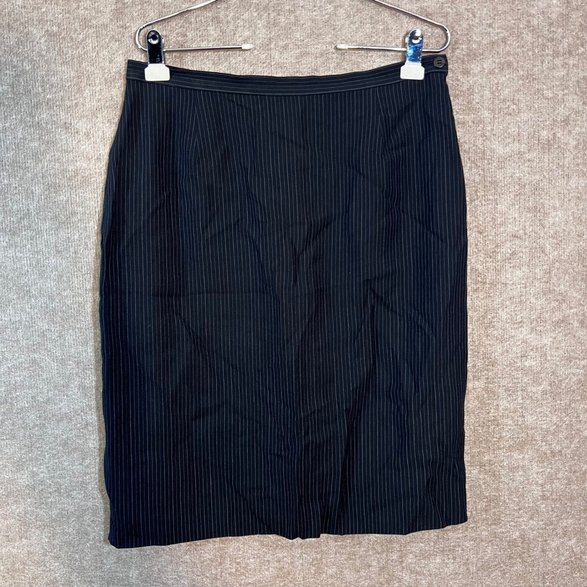 Giorgio Armani Pinstripe Pencil Skirt Women 10 Black Wool Blend Office Corporate
