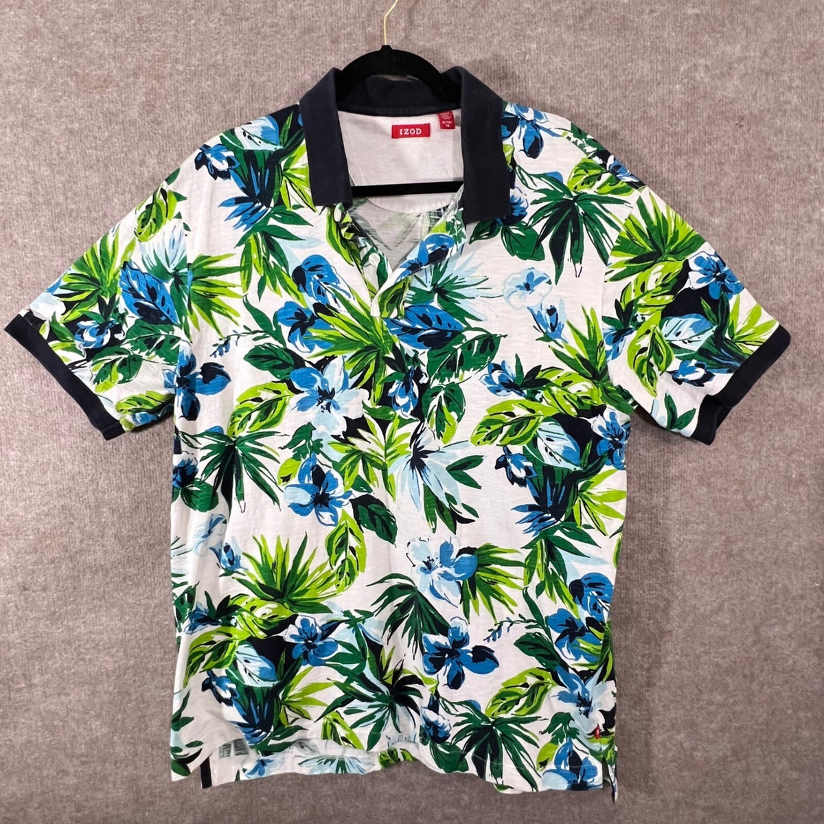IZOD Polo Shirt Mens XL Tropical Floral Print Short Sleeve Beachy Resortwear