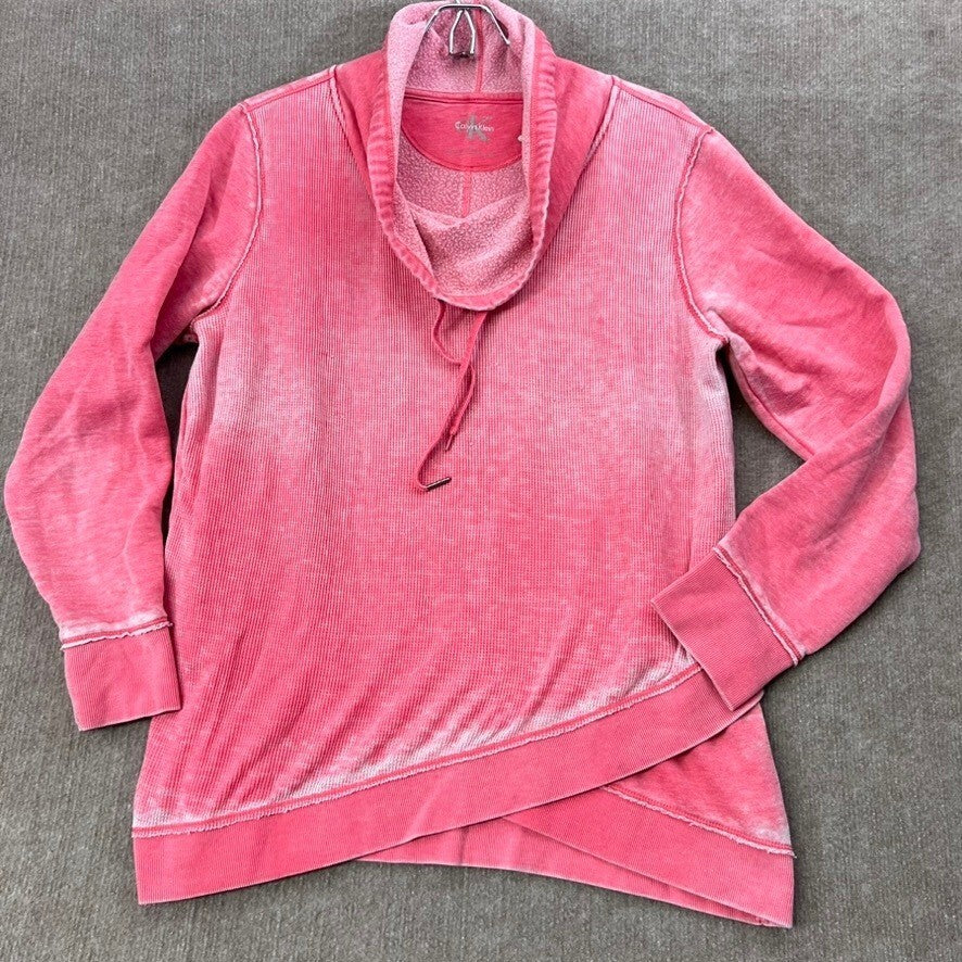 Calvin Klein L Pink Pullover Sweatshirt Cowl Neck Cross Front Athleisure Top