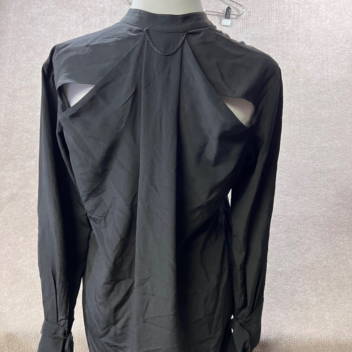 Rag Bone New York Black Silk Mandarin Collar Long Sleeve Tie Cuff Tunic Top XXS