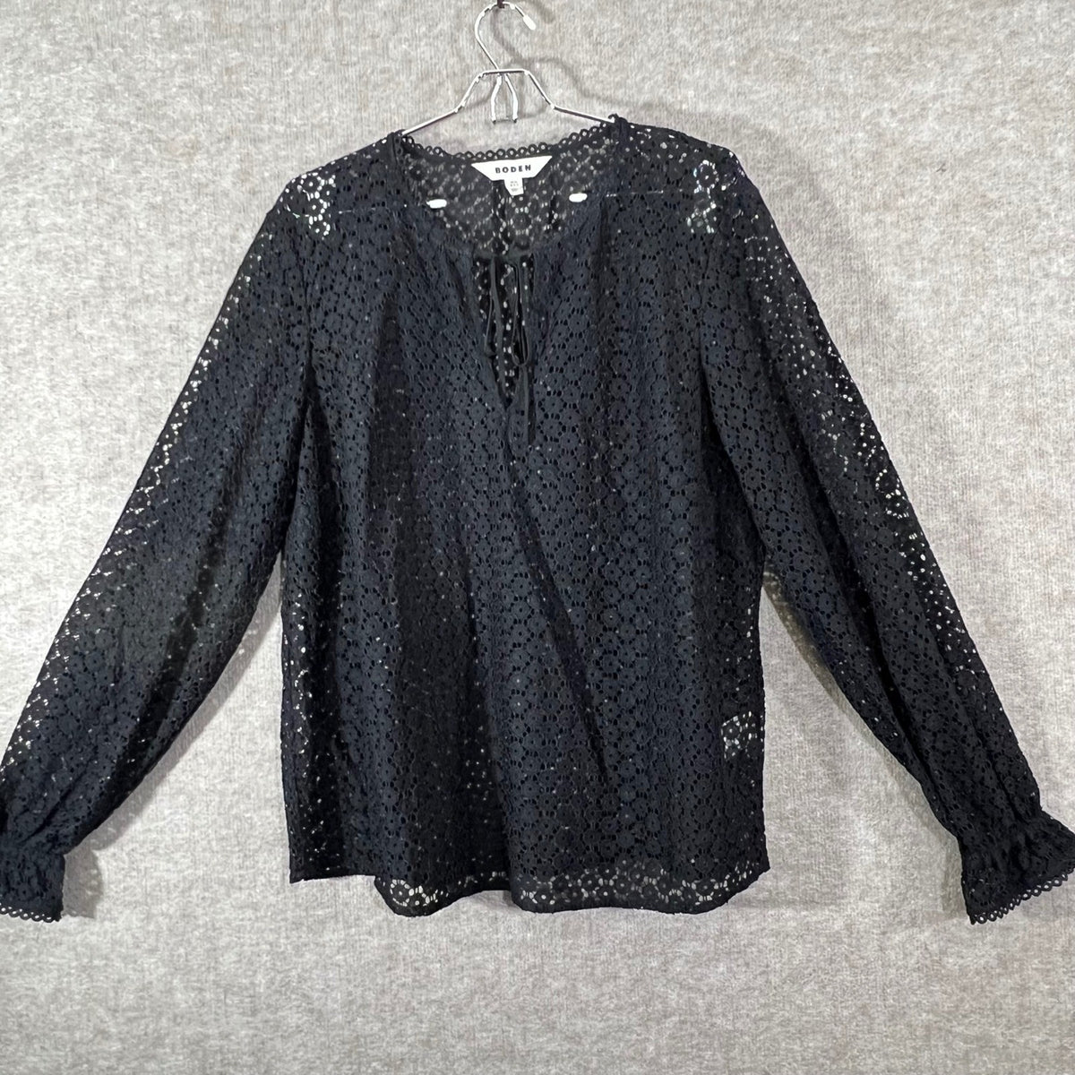 Boden Lace Blouse Womens 16-18 Black Long Sleeve Sheer Boho Minimalist