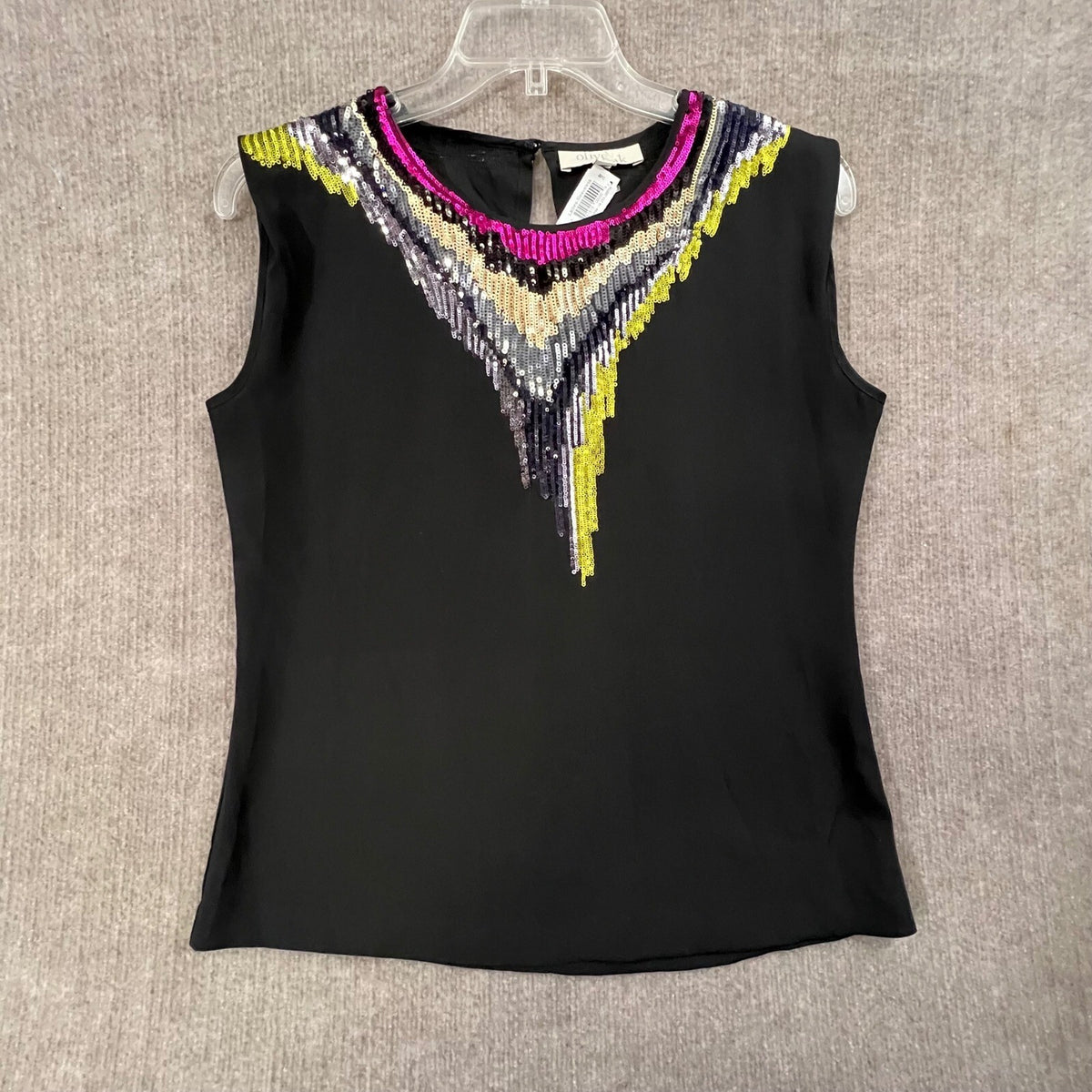 Olive & Oak Black Sleeveless Sequin Embellished Party Top - Size S