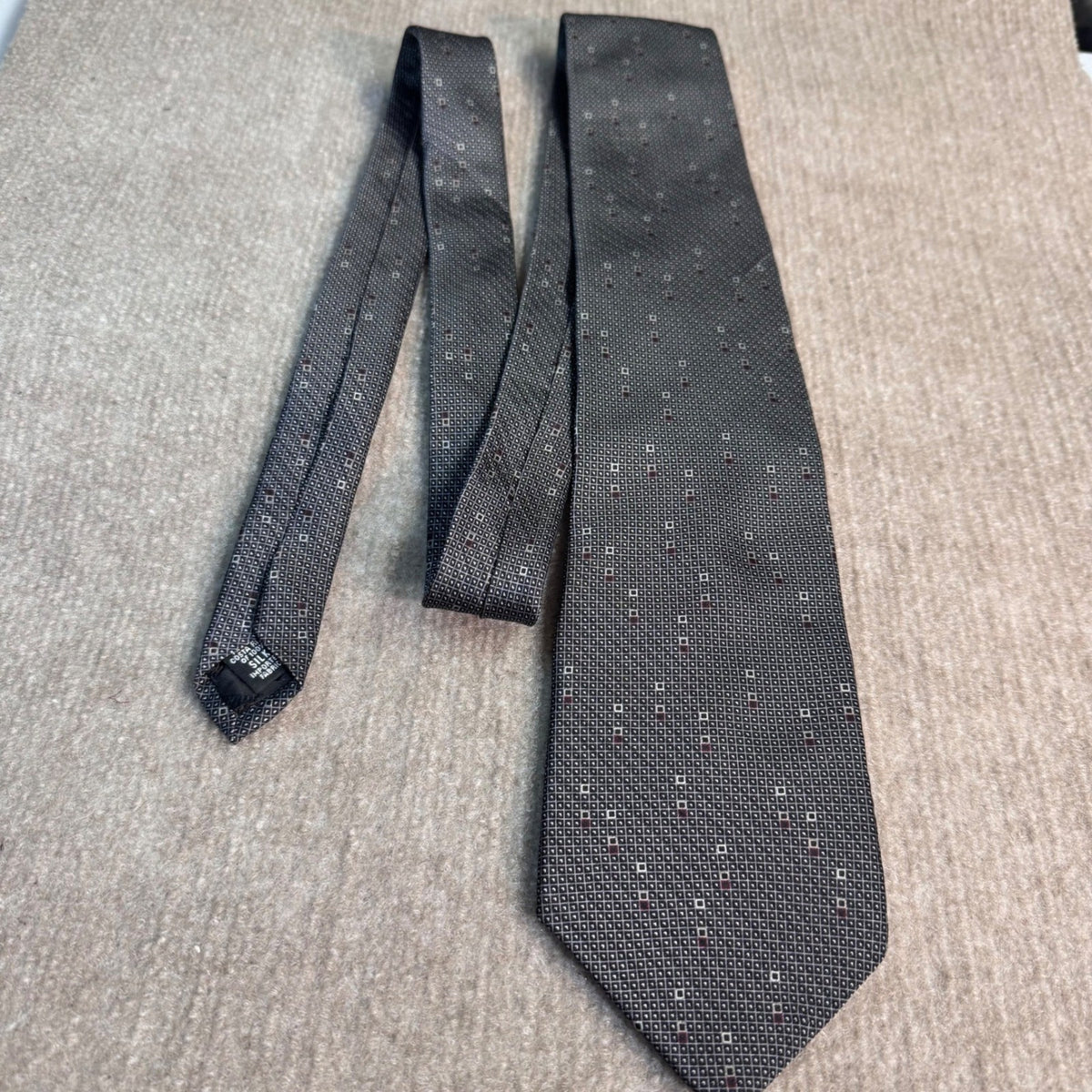 DKNY Silk Necktie Mens OS Gray Geometric Square Pattern Formal Professional