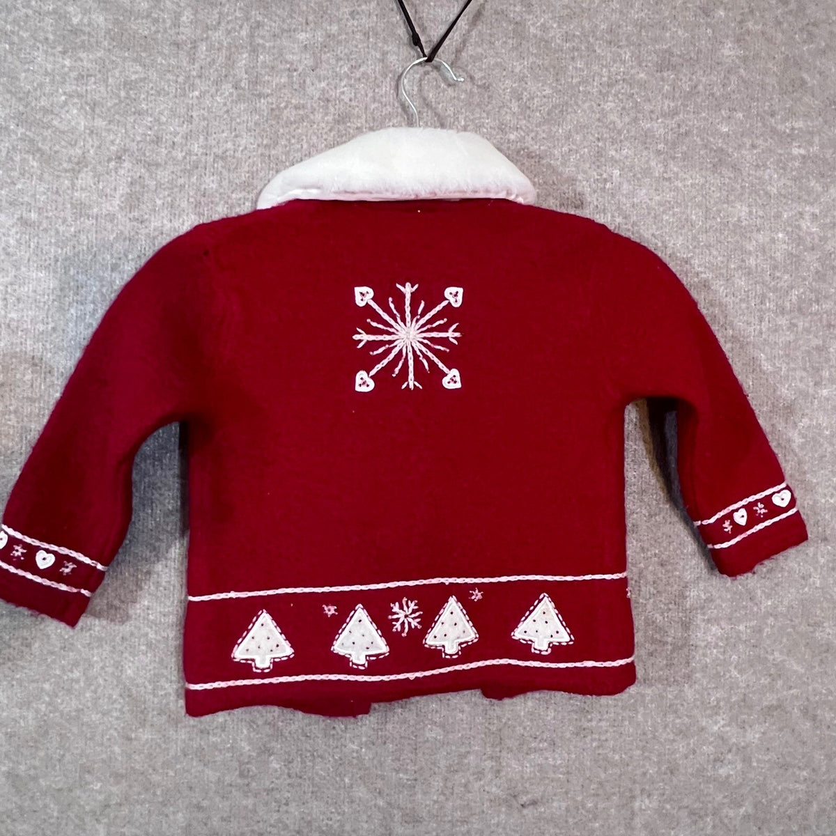 Vintage Heirlooms by Polly Flinders Cardigan Girl 4 Wool Christmas Faux Fur FLAW