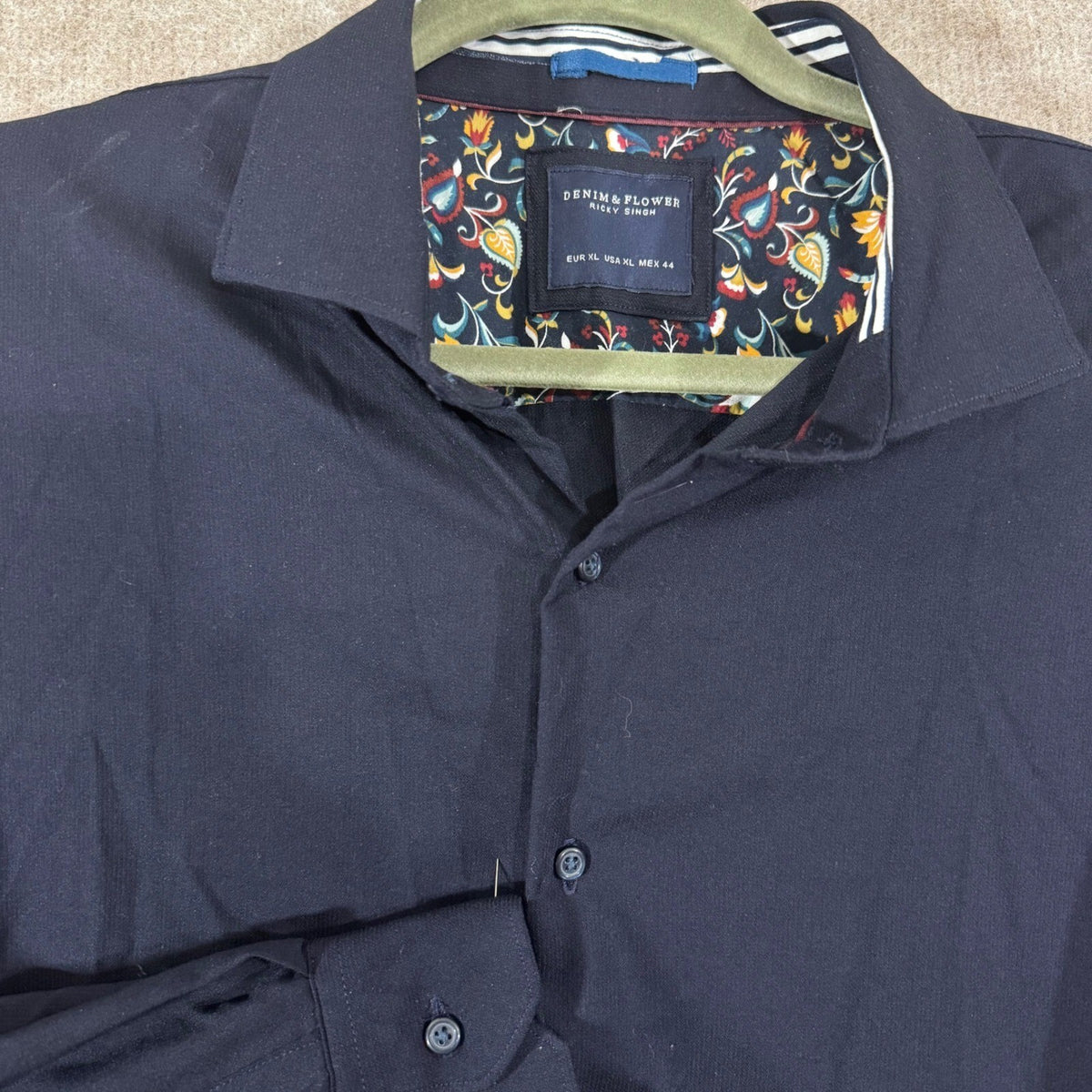 Denim & Flower Ricky Singh Shirt Mens XL Navy Paisley Trim Button Up