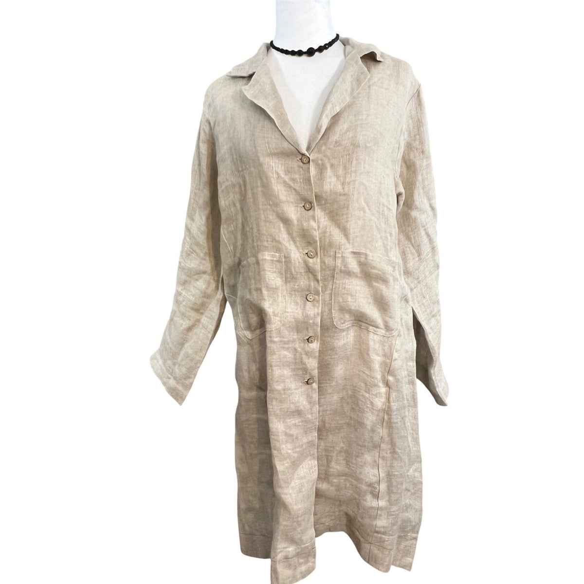 Johnny Was Linen Button Down Duster Coat Womens Small Tan Long Sleeve Coastal