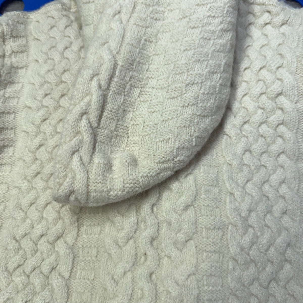 Original Aran Co Merino Wool Cable Knit Zip Hoodie Cream XS Small Read