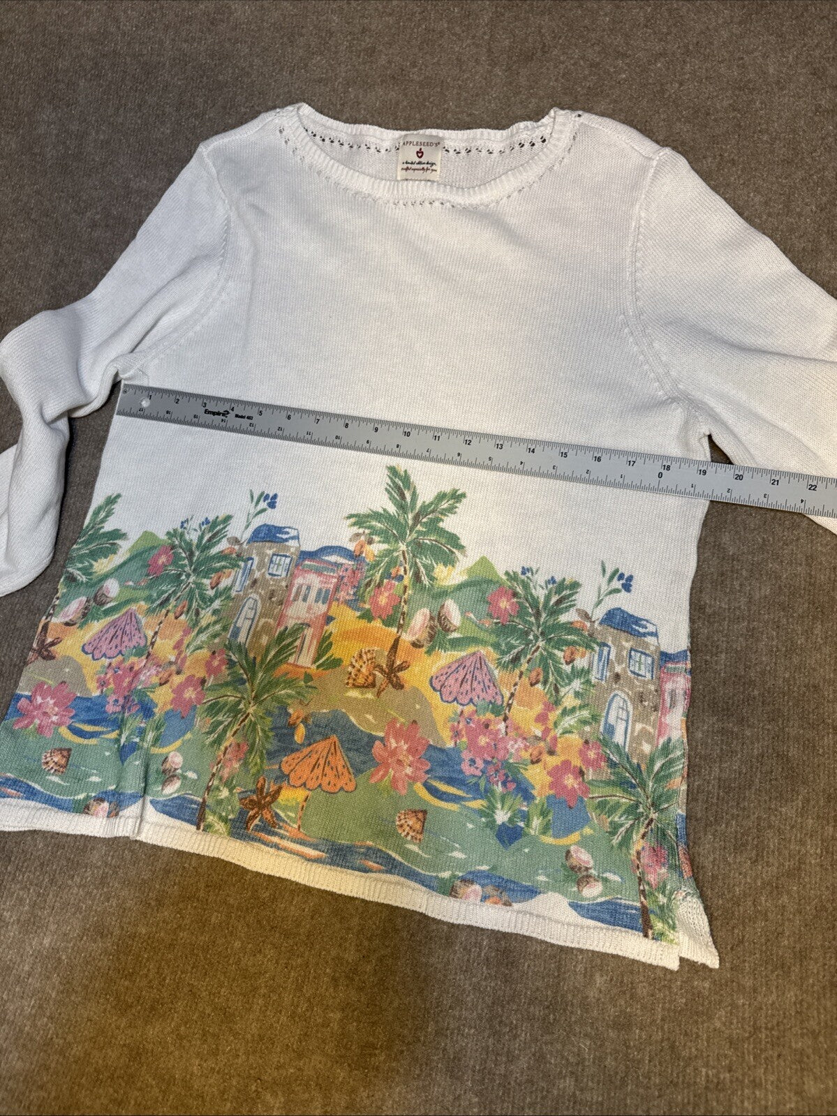 Appleseed's Sweater Tropical Art to Wear Women Med 3/4 sleeve Beachy Cruise