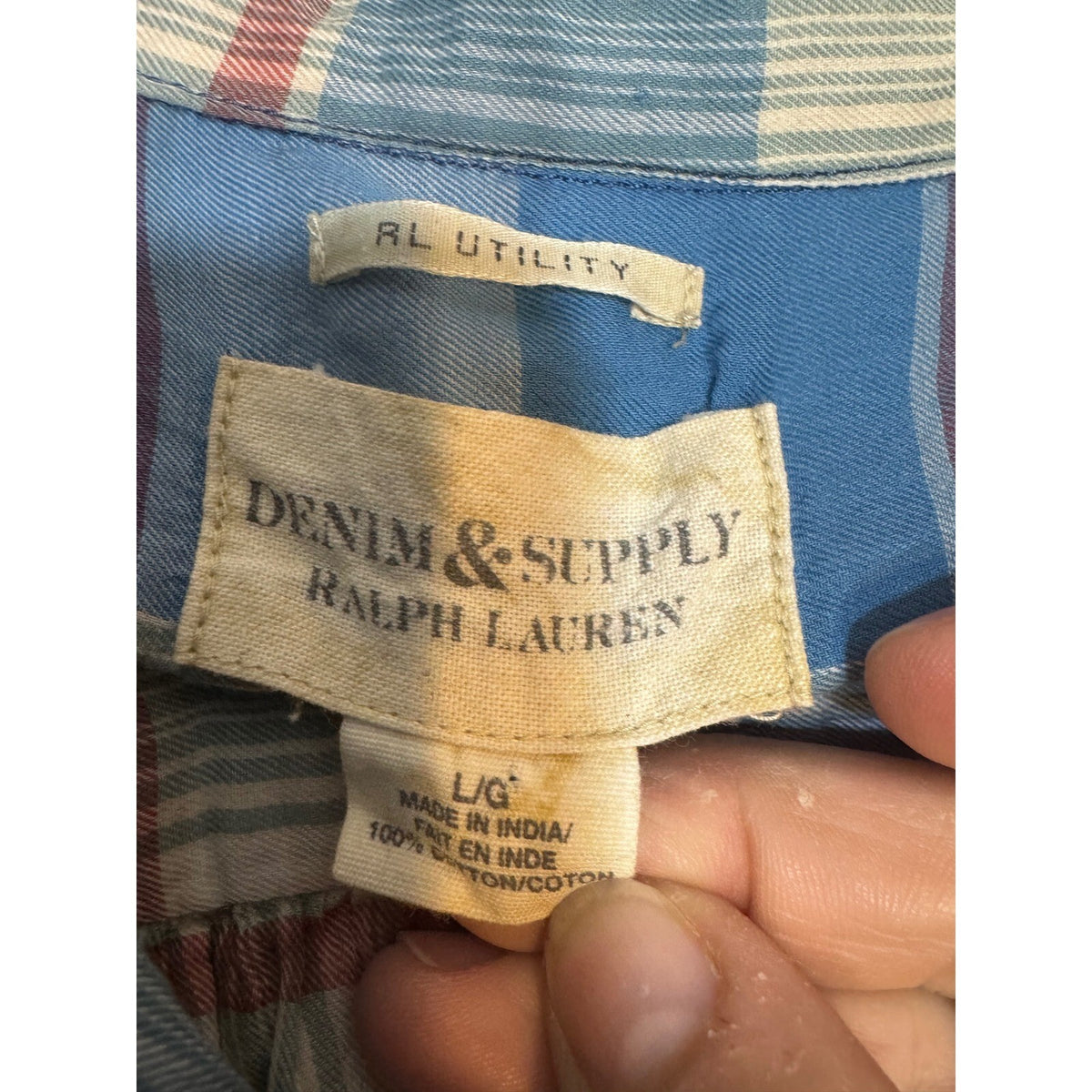 Denim & Supply Ralph Lauren Plaid Shirt Womens Large Blue Utility Workwear