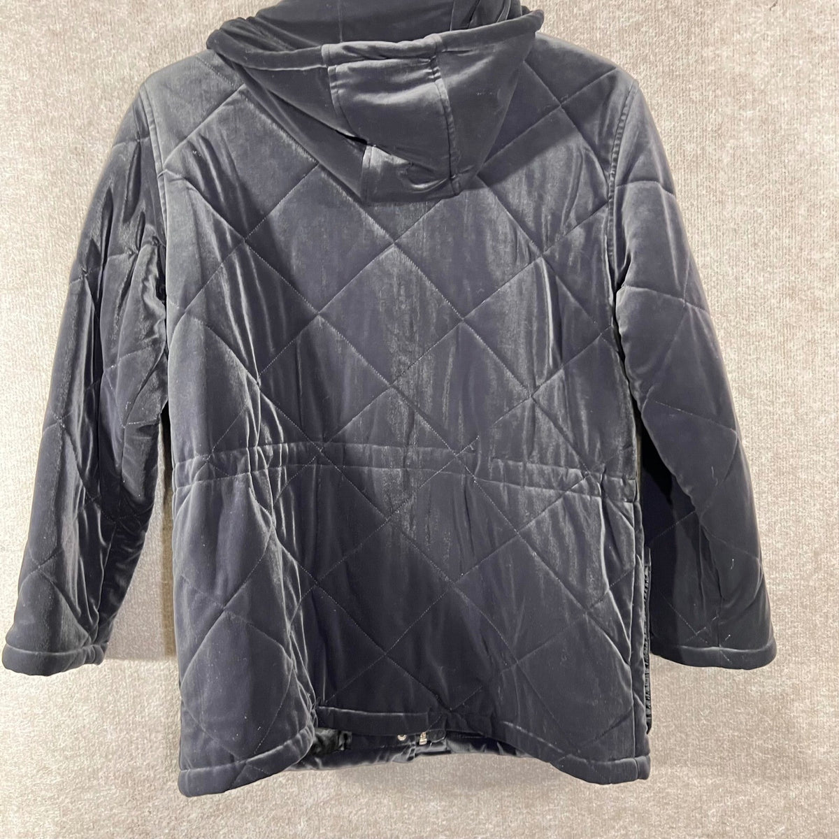 Jones New York Sport Quilted Velvet Hooded Jacket Womens M Black Mid Length Goth