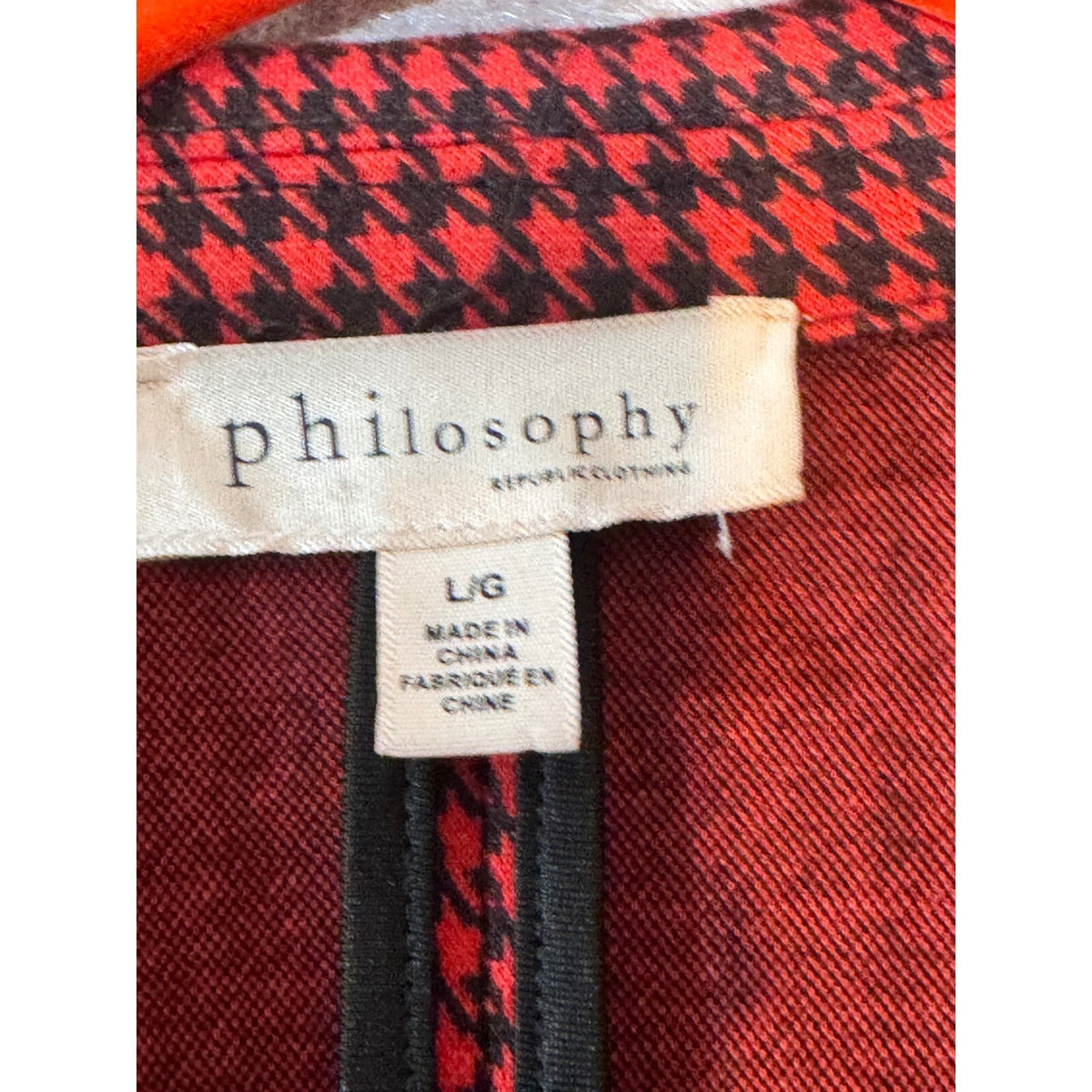 Philosophy Houndstooth Blazer Women L Red Black Longline Jacket Career