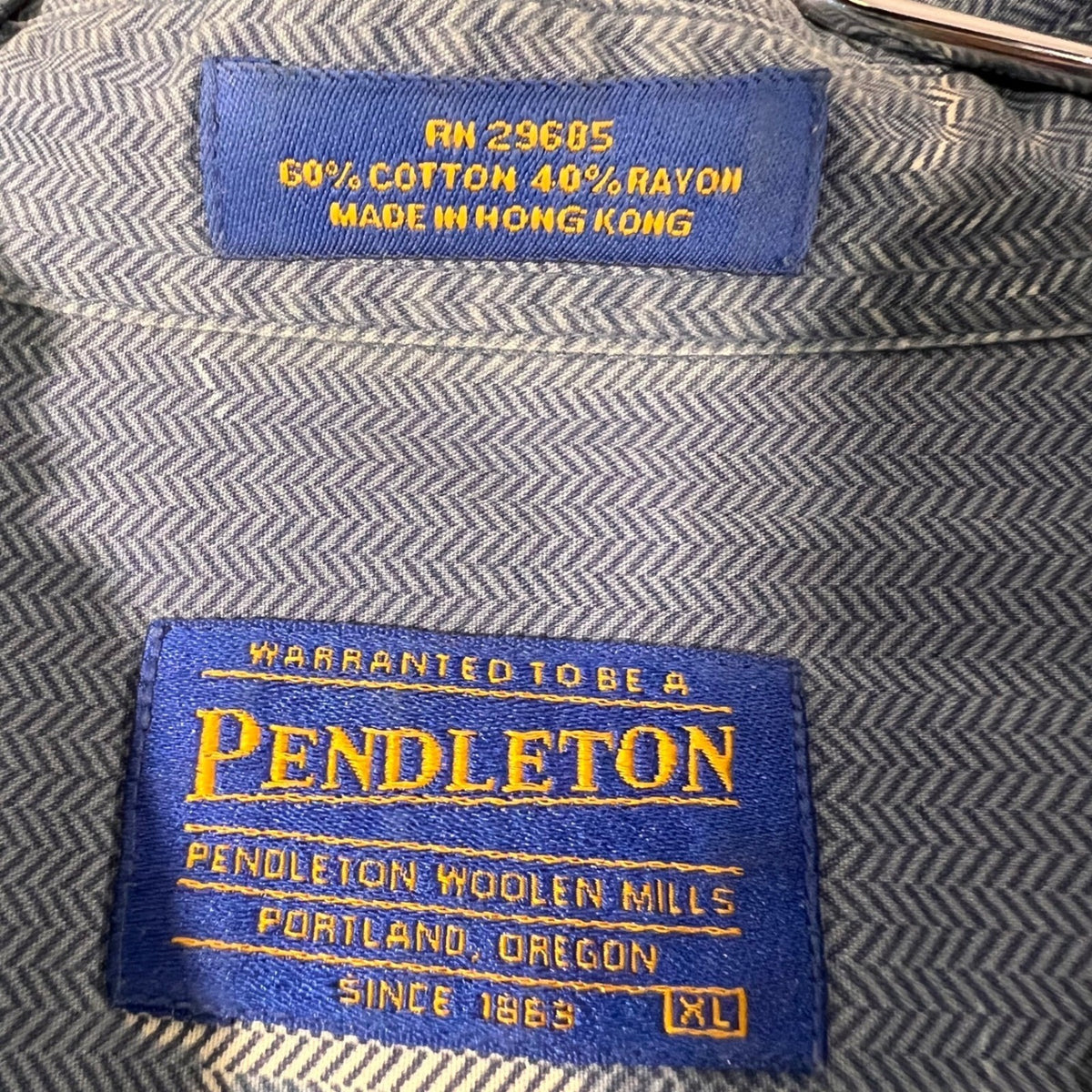Vintage Pendleton Mens XL Fly Fishing Shirt Blue Herringbone Button Up