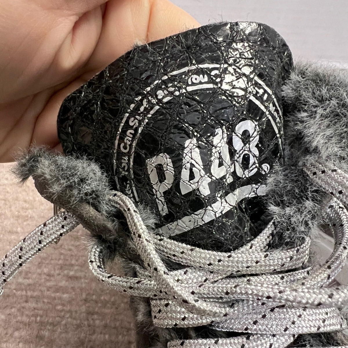 P448 Skate Fur High Top Sneakers US 6.5 EU37 Suede Faux Croc Fur Lined Skater