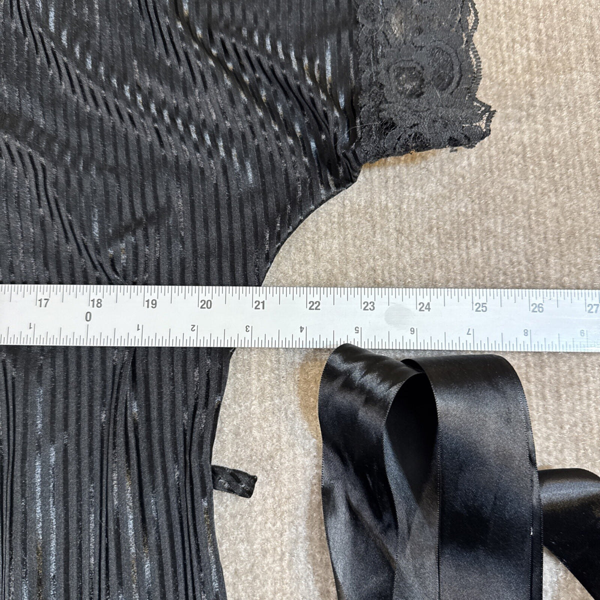 Nite Images Black Sheer Striped Lace Trim Kimono Robe Tie Belt Size Small