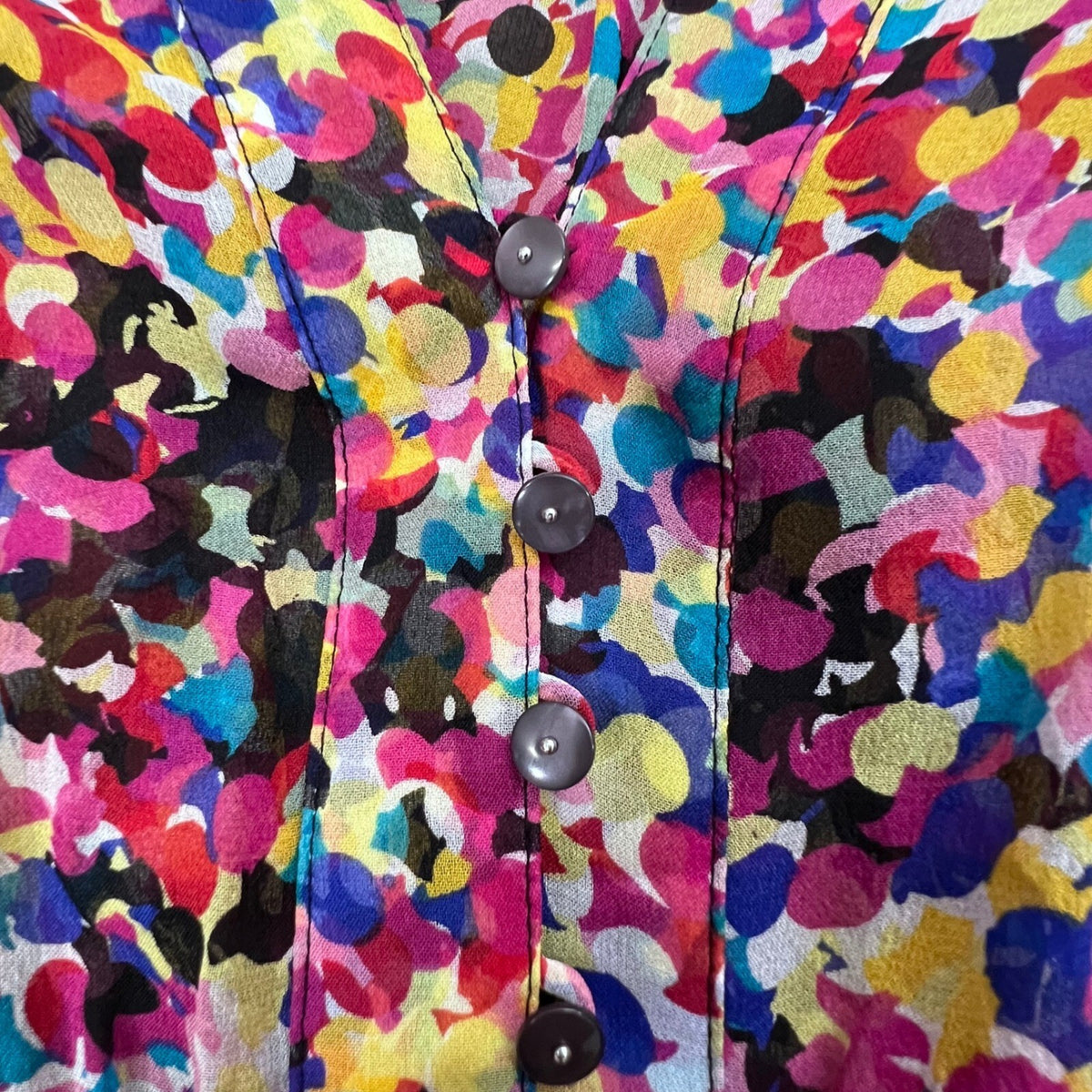 Diane von Furstenberg Silk Blouse S 0 Multicolor Ruched Button Top Dopamine