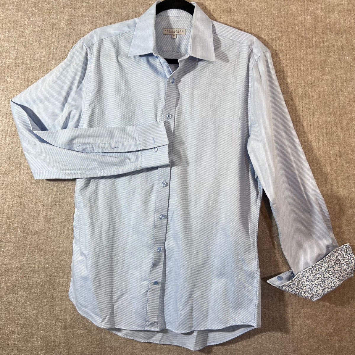 Alexandre Savile Row Button Down Shirt Mens 15.5 Blue Striped Flip Cuff Business