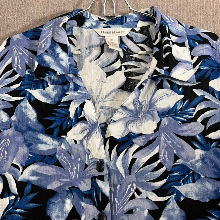 Drapers & Damon's 2X Floral Print Rayon Button Down Long Sleeve Blouse