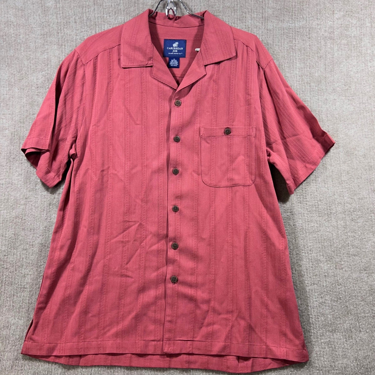 Caribbean Joe Mens Silk Short Sleeve Button Up Camp Aloha Shirt Coral M