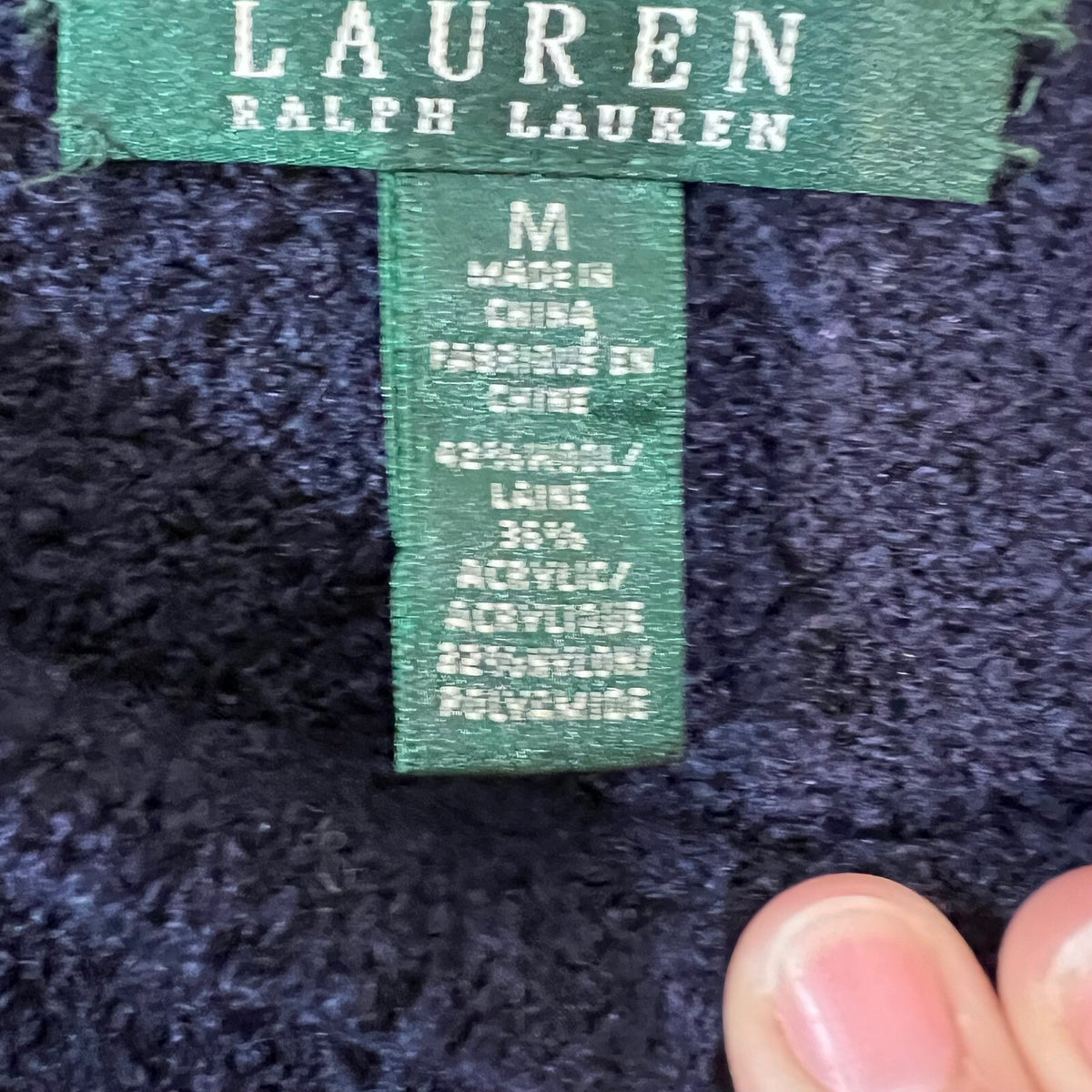 Lauren Ralph Lauren Sweater Womens Medium Navy Blue Chevron Wool Blend Preppy