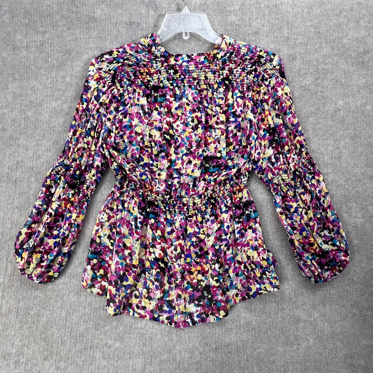 Diane von Furstenberg Silk Blouse S 0 Multicolor Ruched Button Top Dopamine