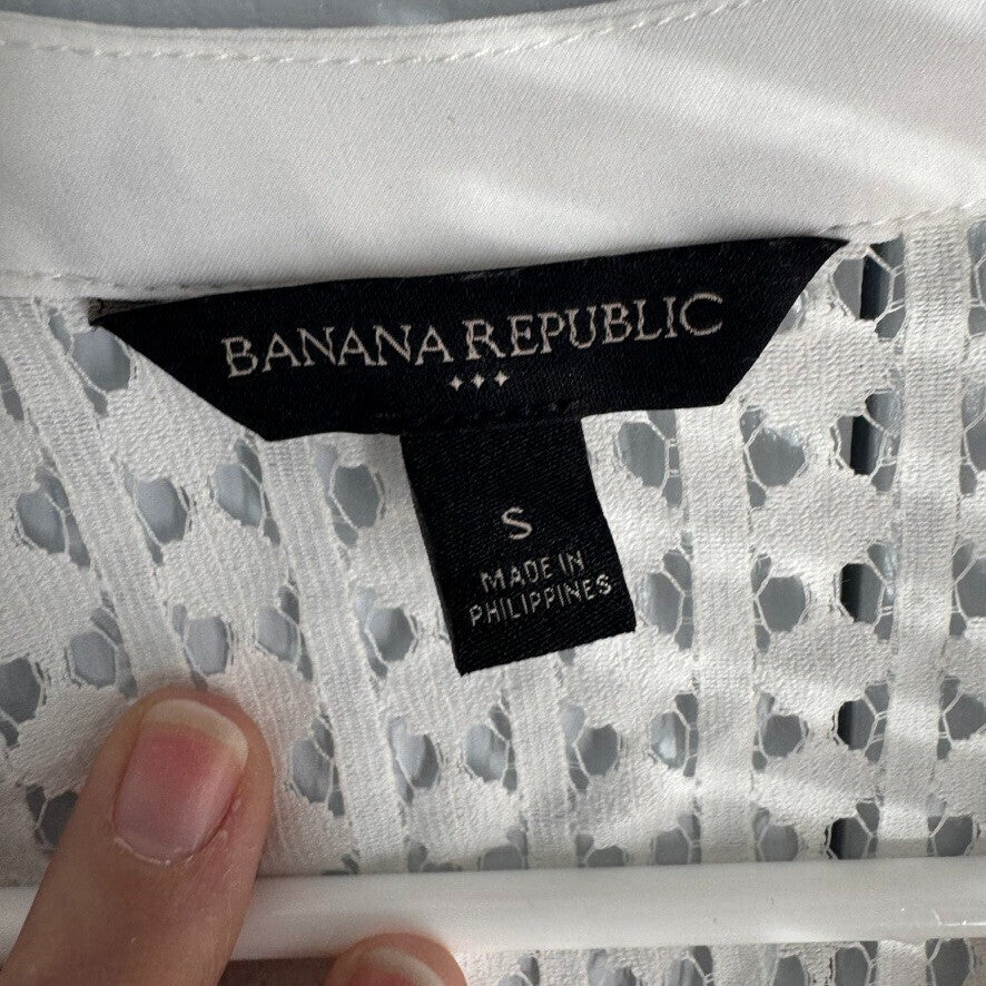Banana Republic White V-Neck S Tunic with lace over and Polyester underlayer