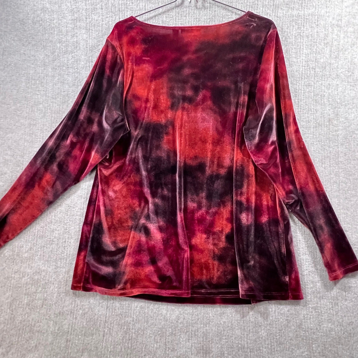 Susan Graver Burgundy Red Black Tie Dye Velvet Long Sleeve Top Shirt 1X