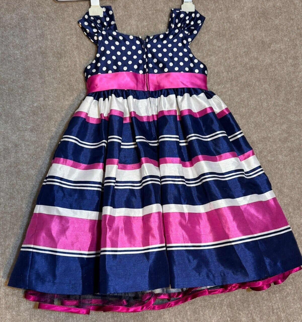 Bonnie Jean Sz 4 Striped Sleeveless Party Dress with Ruffle Crinoline
