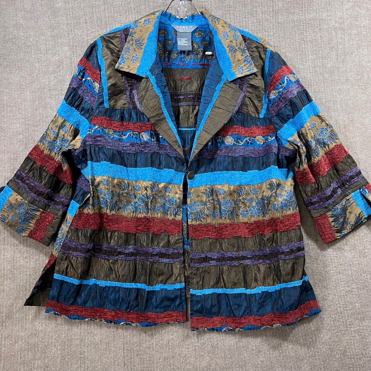 Koret Womens Petite Patchwork Floral Jacket Blue Brown Red Size 18WP