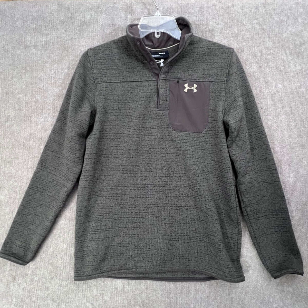 Under Armour Mens Pullover Sweater Gray Fleece 1/4 Snap Mock Neck MD