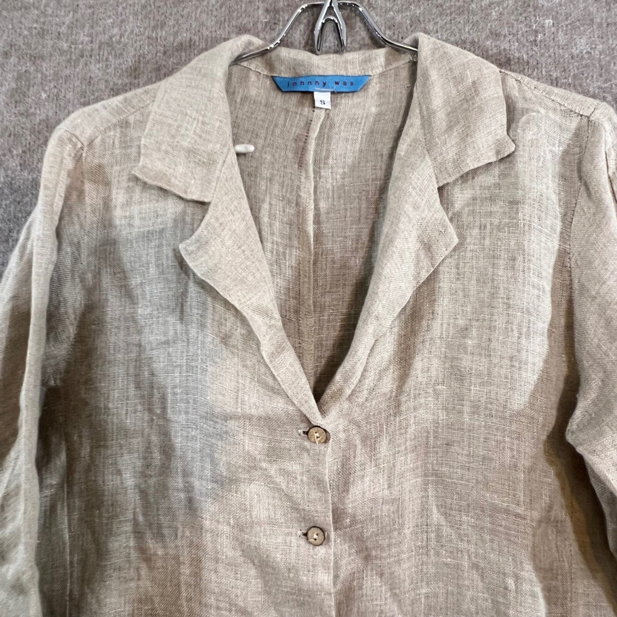 Johnny Was Linen Button Down Duster Coat Womens Small Tan Long Sleeve Coastal