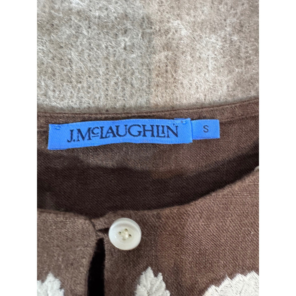 J McLaughlin Ubud Dress Womens S Brown Linen Embroidered Palm Leaf Tunic