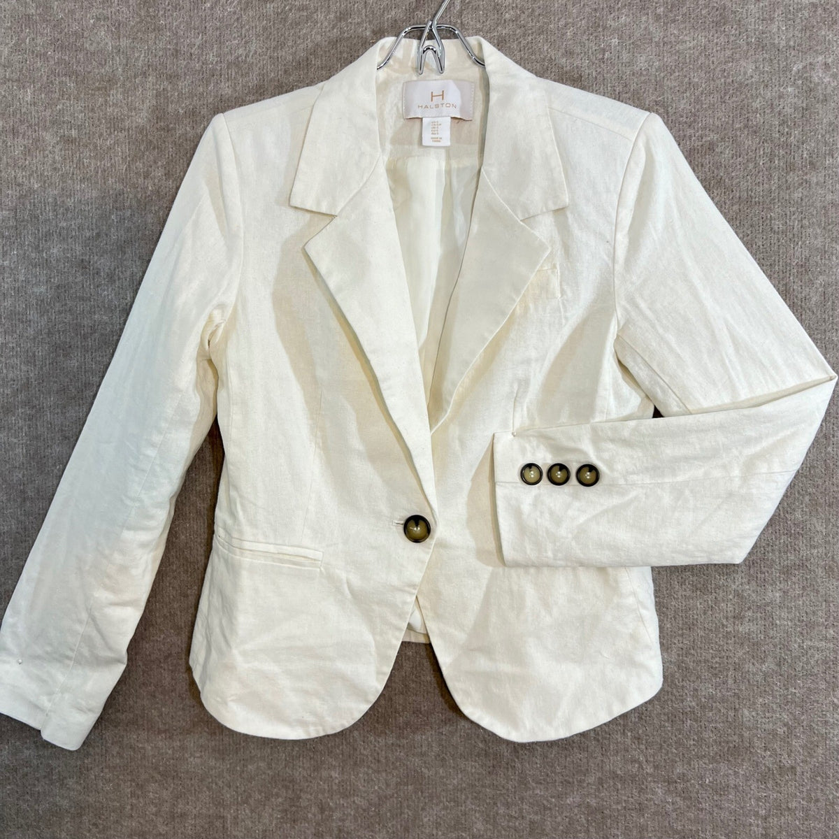 Halston Blazer Jacket Womens Size S White Linen Blend Single Button Professional