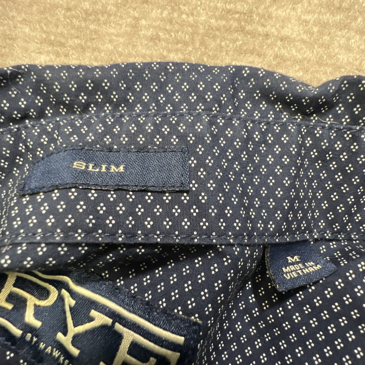 Rye Hawker Rye Men’s Slim Fit Button Up Shirt Medium Navy Geometricn AOP Casual