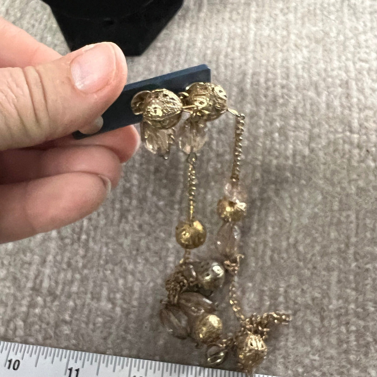 Long Gold Tone Necklace With Faceted Beads and Filigree Balls