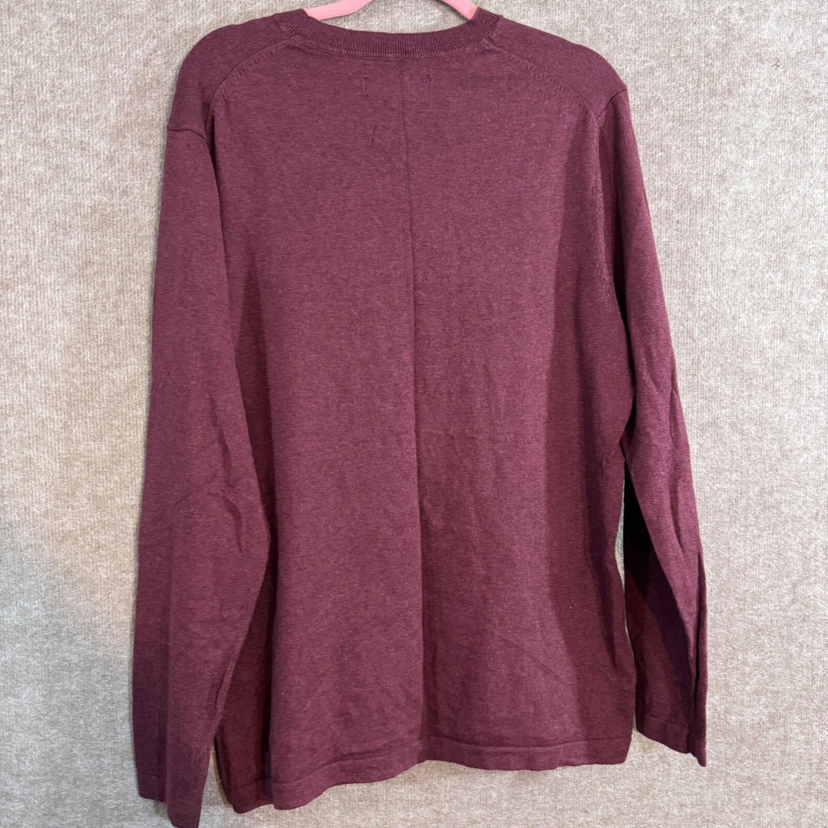 Eddie Bauer V Neck Sweater Mens TL Maroon Cotton Merino Wool Blend Tall Burgundy