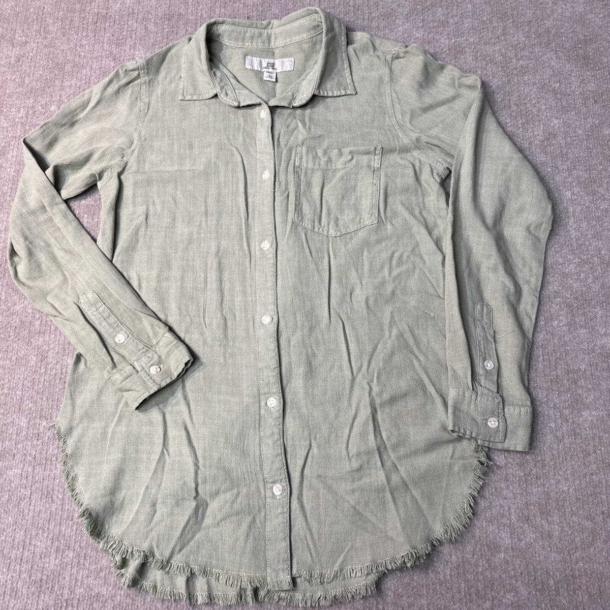 Thread Supply Shirt XS Sage Linen Tunic Frayed Hem Lagenlook Festival Goblincore