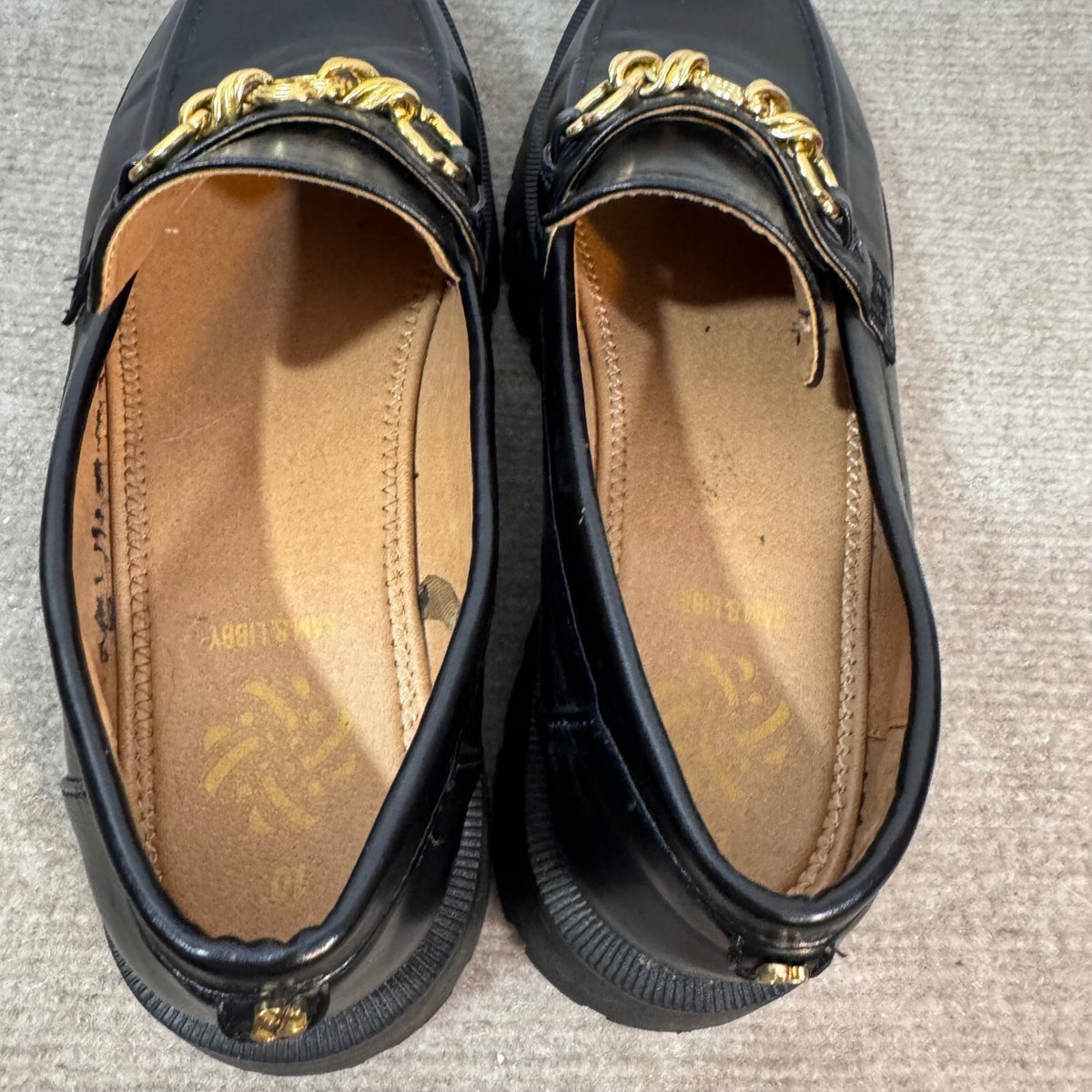 Sam & Libby Loafers Womens 10 Black Gold Chain Lug Sole Platform Preppy Goth