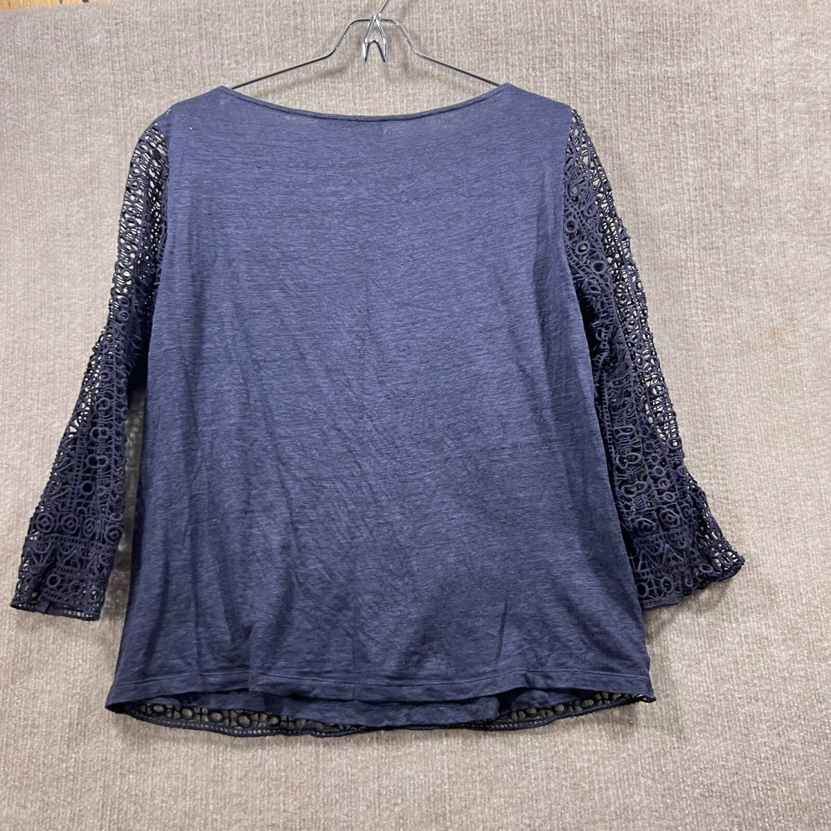 Tory Burch Navy Blue Lace Top 3/4 Sleeve Boat Neck Size Medium