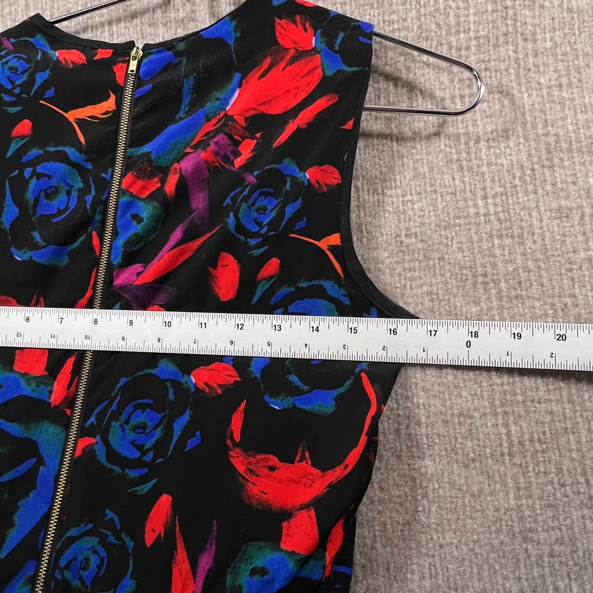 Hunter Bell New York Floral Print Black Blue Red Sleeveless Hi Low Dress Size 8
